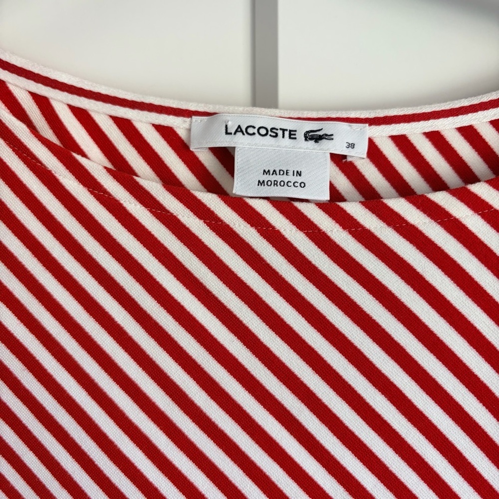 Lacoste Red and White Diagonal Stripe Long Sleeve Top with side zippers | 38 - Picture 3 of 6